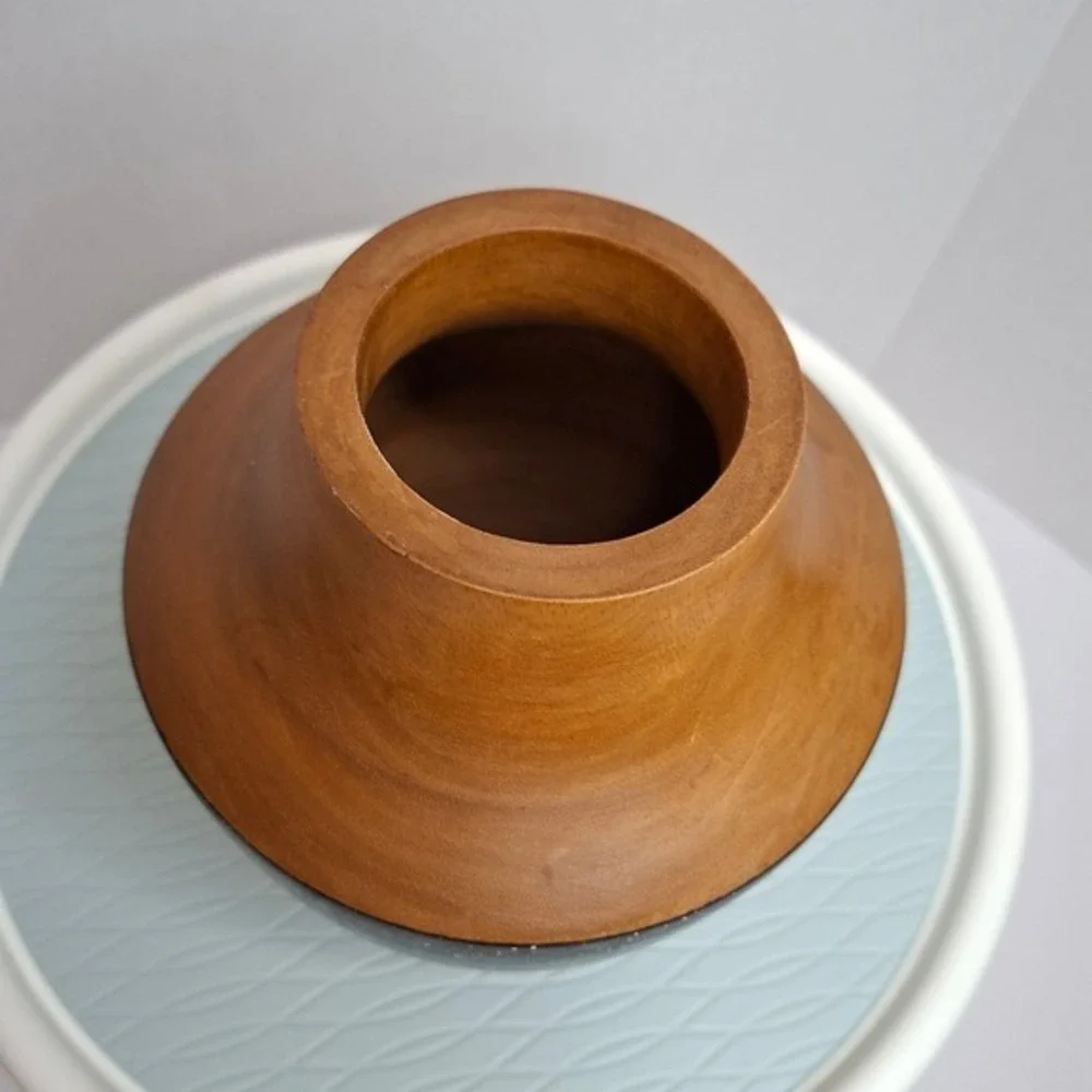 West Elm Turned Mango Wood Vase Brown Excellent Black Speckl Band Trim MCM Decor